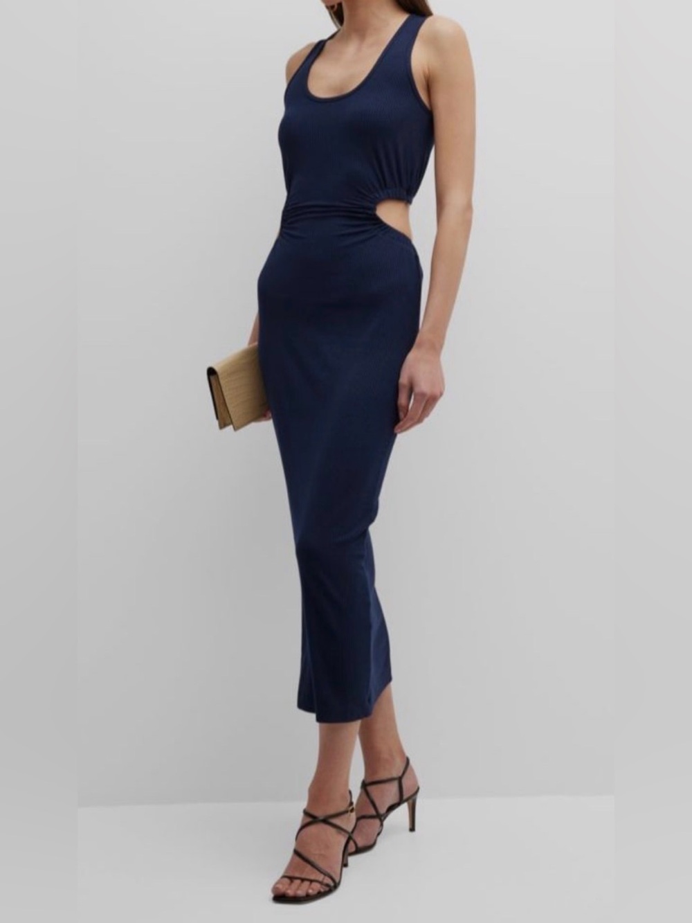 Jonathan Simkhai Navy Ribbed Melly Dress - size Small